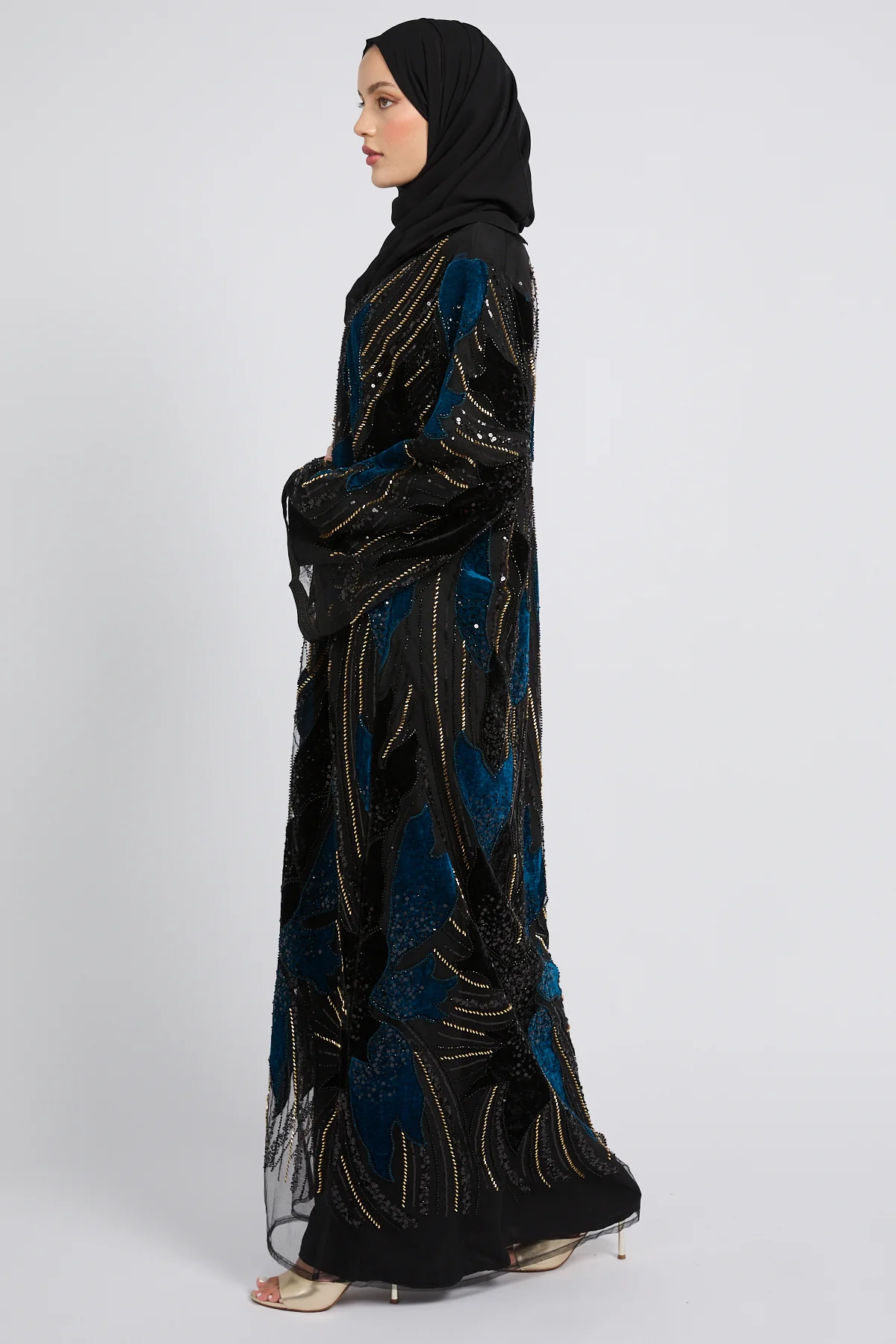 Luxury Midnight Aurora Three Piece Abaya Set – Teal - LIMITED EDITION - Image 6