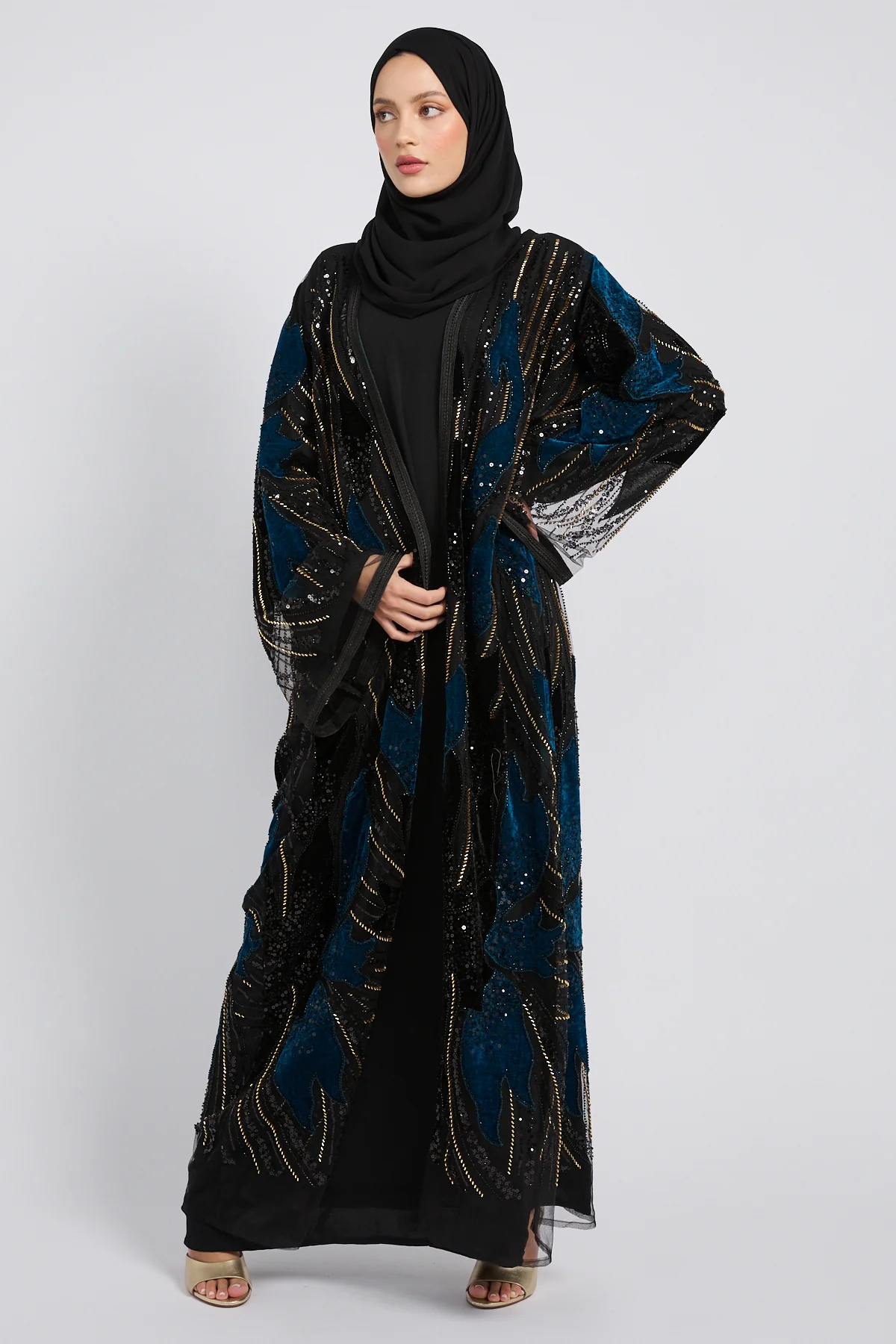 Luxury Midnight Aurora Three Piece Abaya Set – Teal - LIMITED EDITION - Image 7