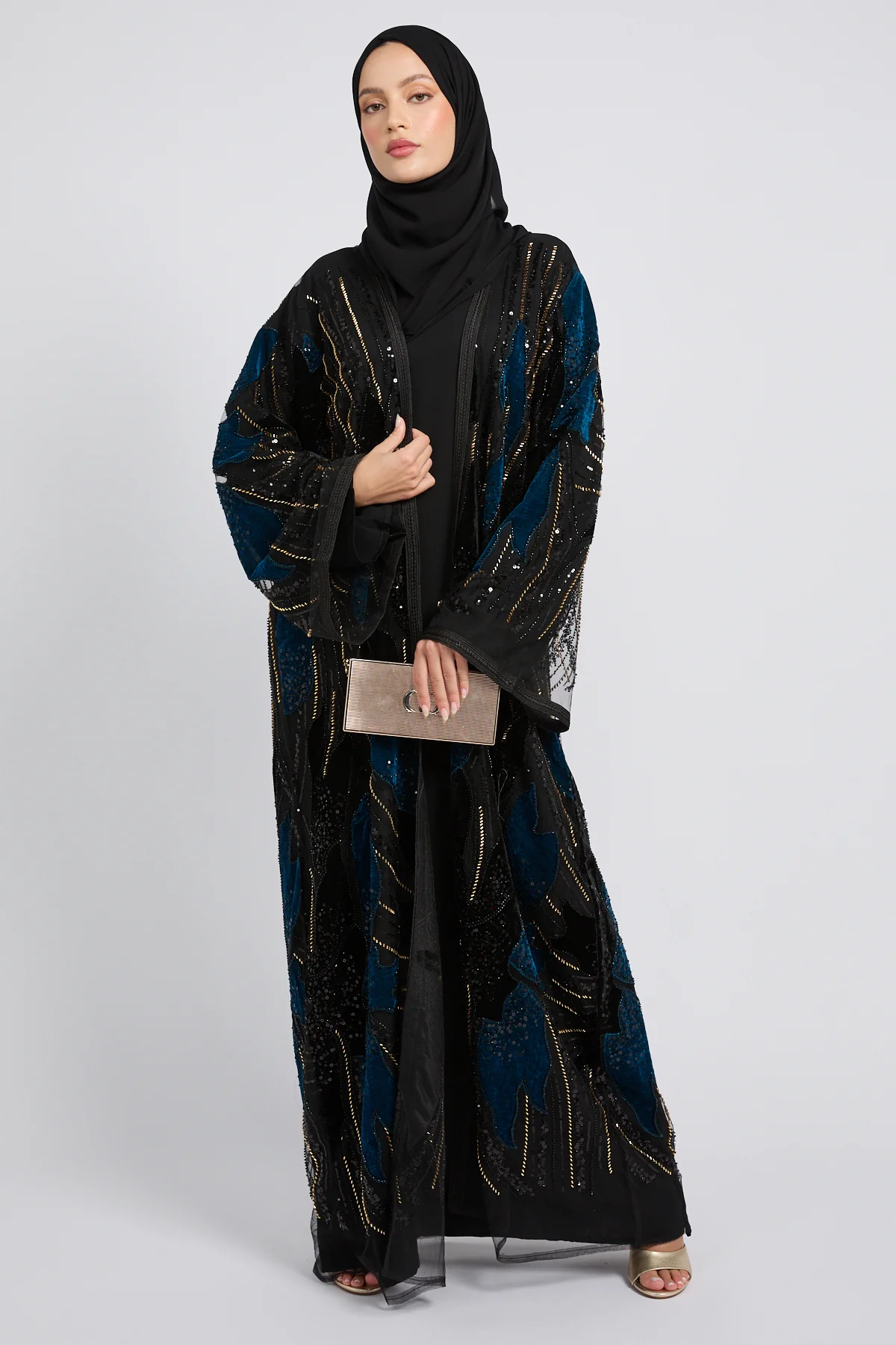 Luxury Midnight Aurora Three Piece Abaya Set – Teal - LIMITED EDITION - Image 8