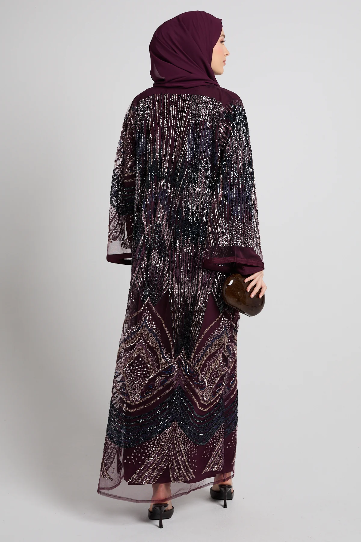 Luxury Midnight Plum Embellished Three Piece Abaya Set - LIMITED EDITION - PRE ORDER