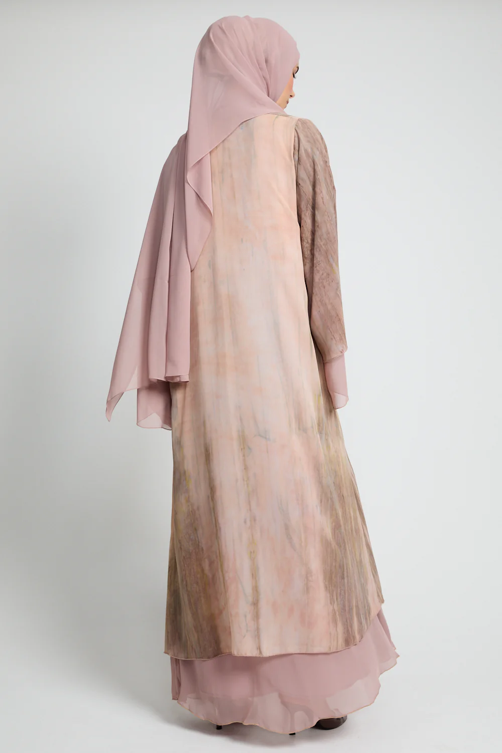 Luxury Mirage Chiffon Layered Open Abaya - Sunkissed Dune - Image 6