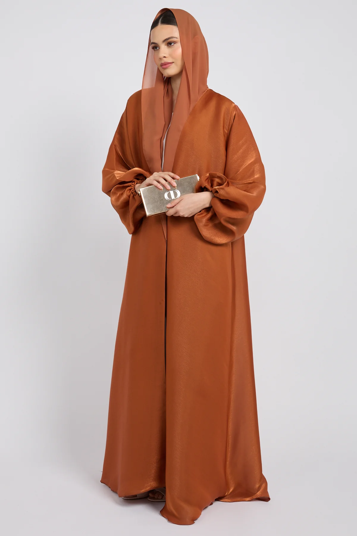 Luxury Moonlight Organza Open Abaya - Amber Bronze