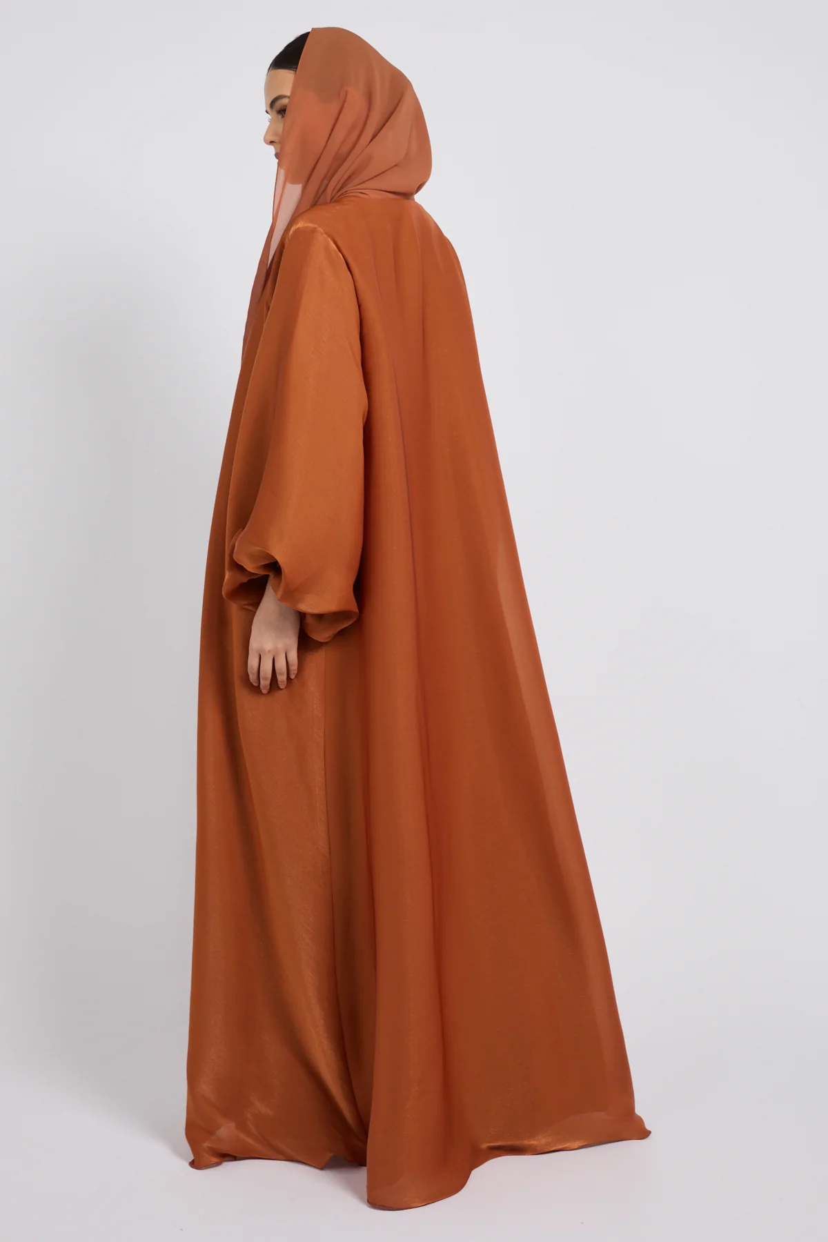 Luxury Moonlight Organza Open Abaya - Amber Bronze - Image 7