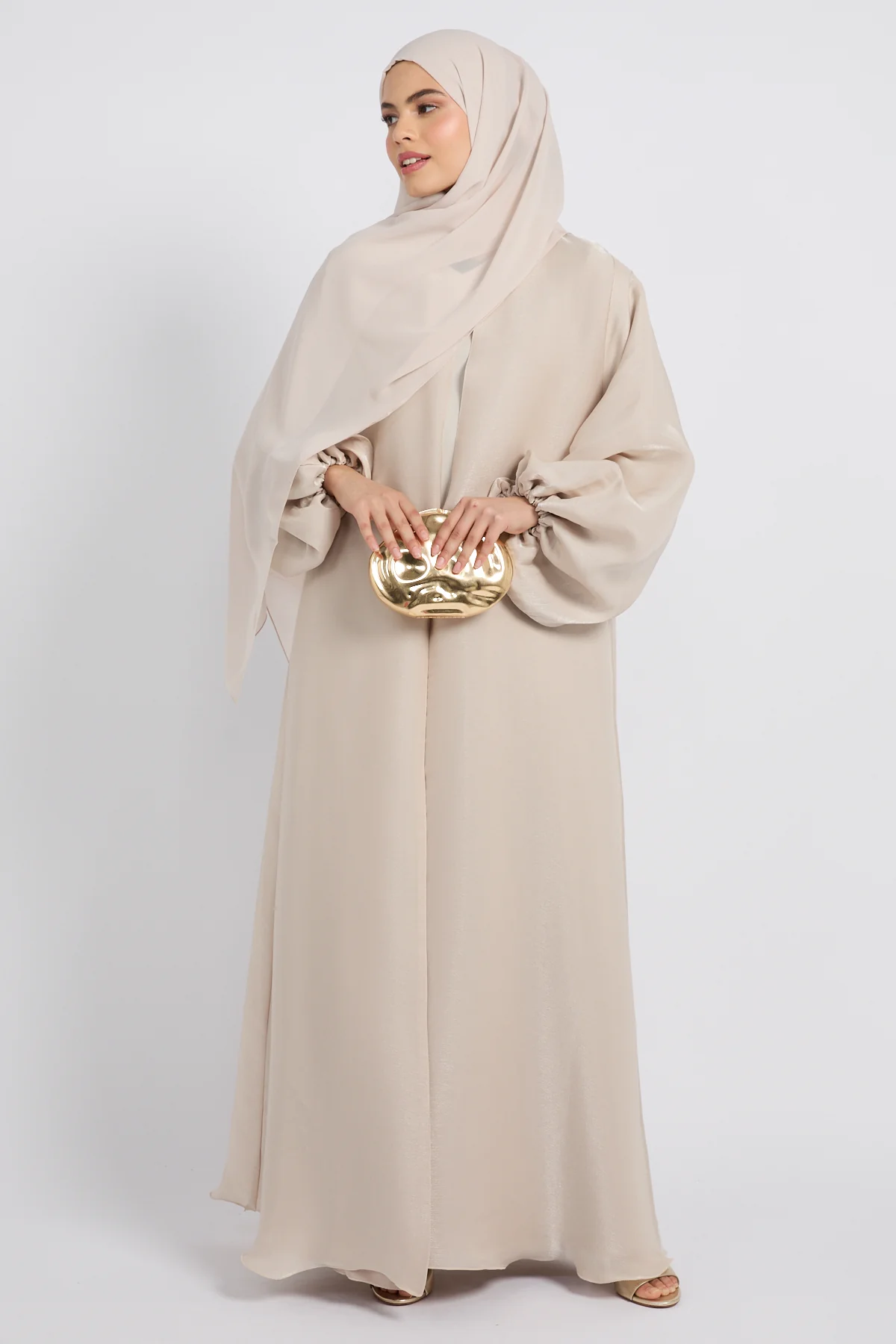 Luxury Moonlight Organza Open Abaya - Champagne Beige