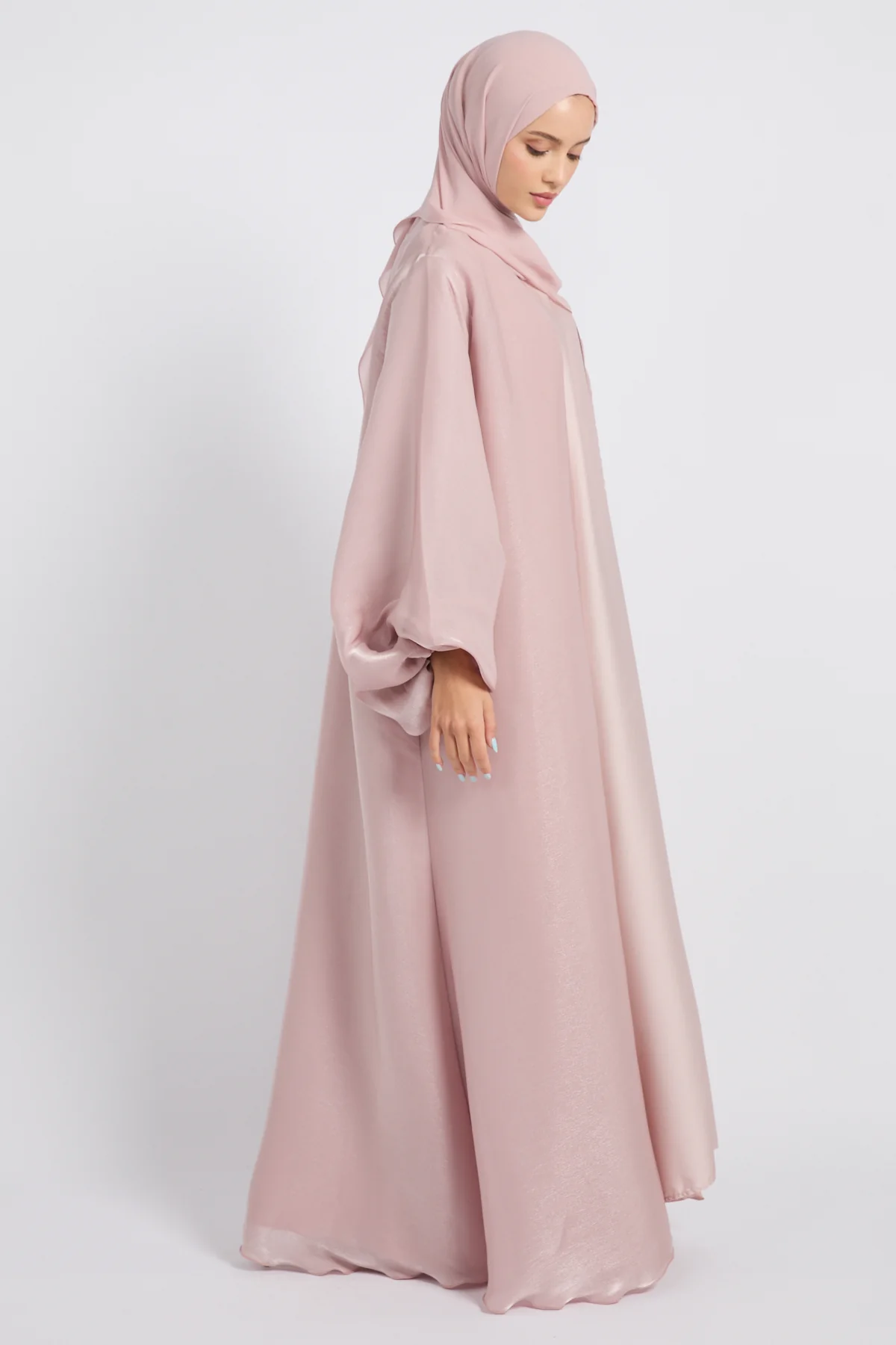 Luxury Moonlight Organza Open Abaya - Dusty Rose - Image 7