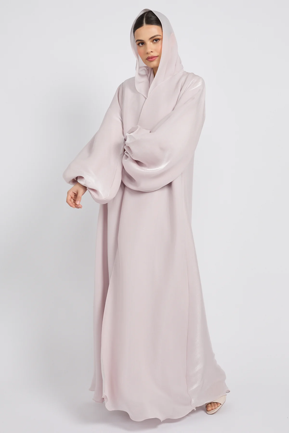 Luxury Moonlight Organza Open Abaya - Moonlit Lilac - Image 8