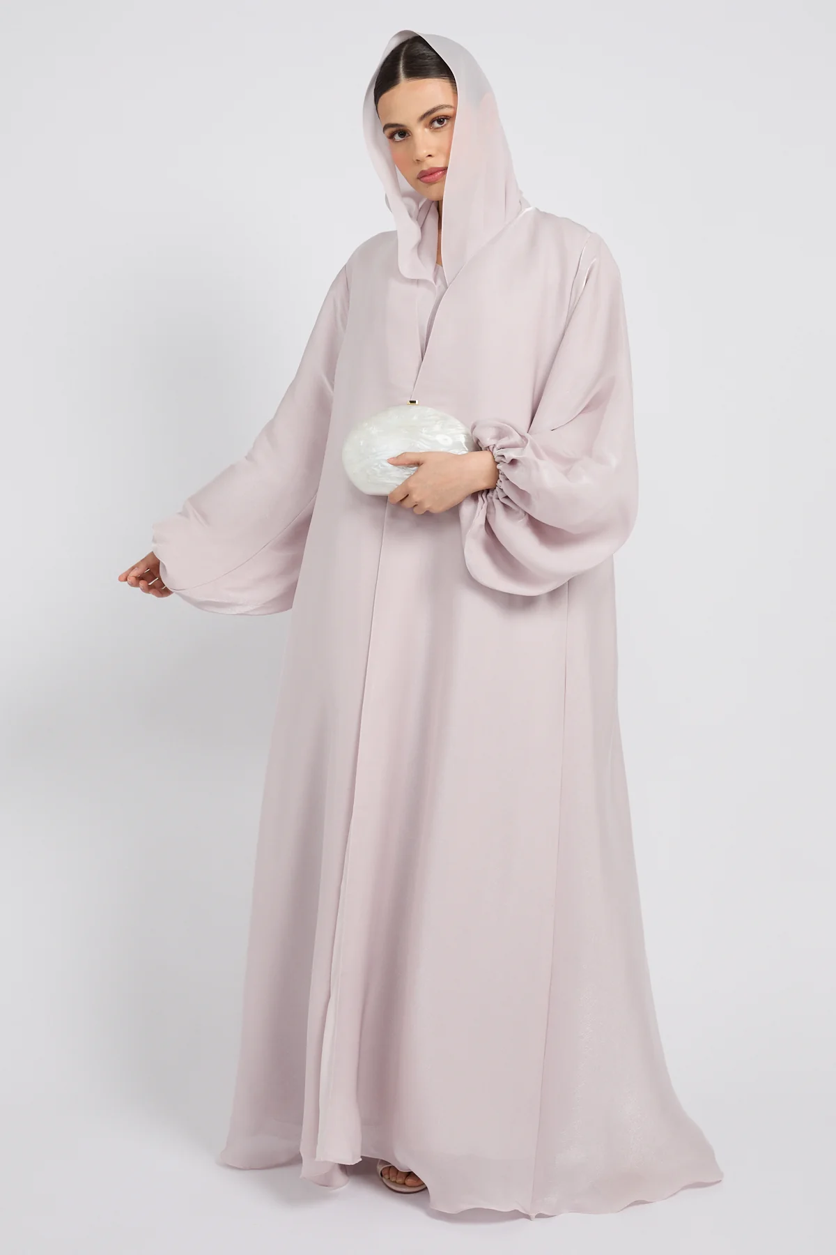 Luxury Moonlight Organza Open Abaya - Moonlit Lilac - Image 9