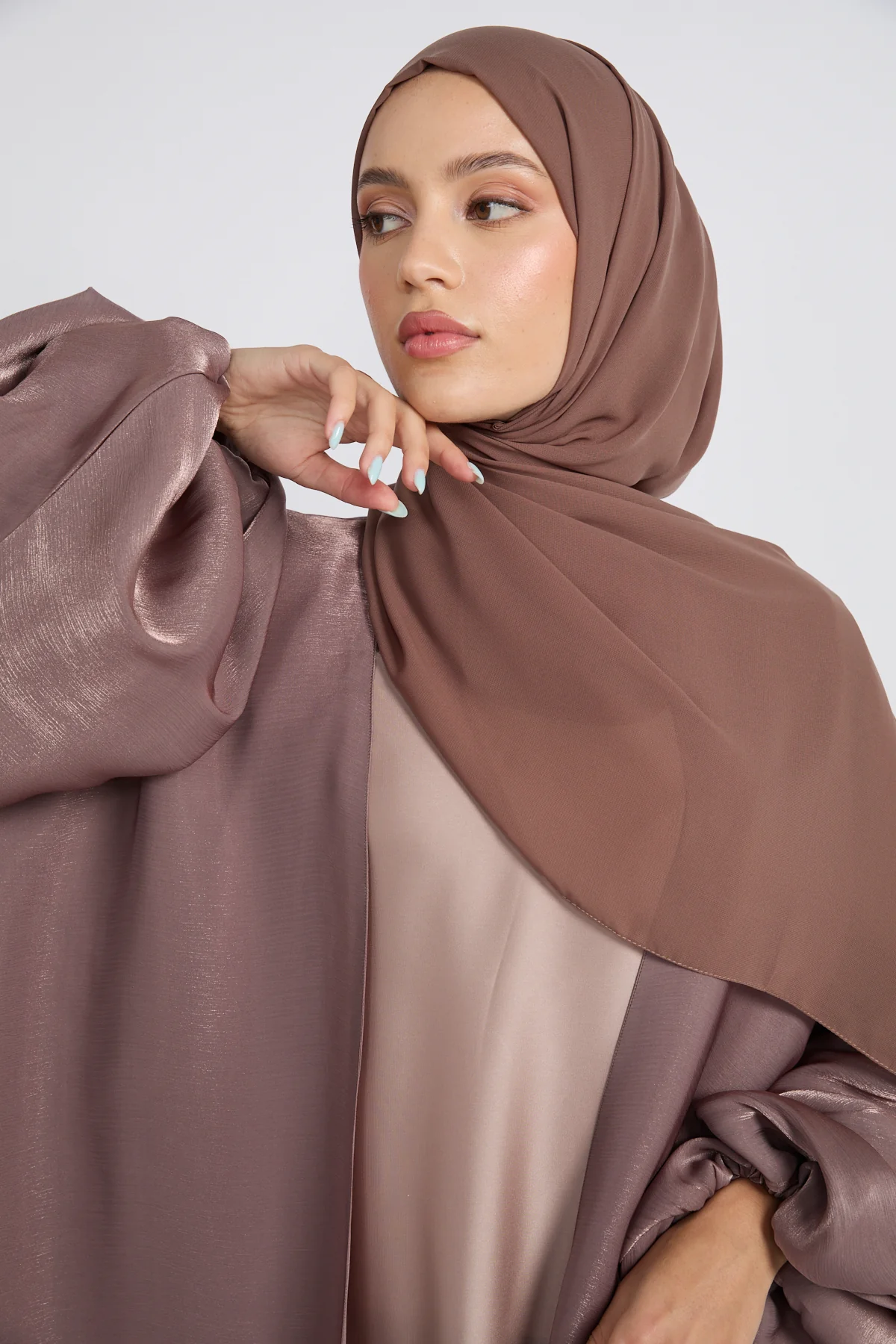 Luxury Moonlight Organza Open Abaya - Rose Taupe - Image 2