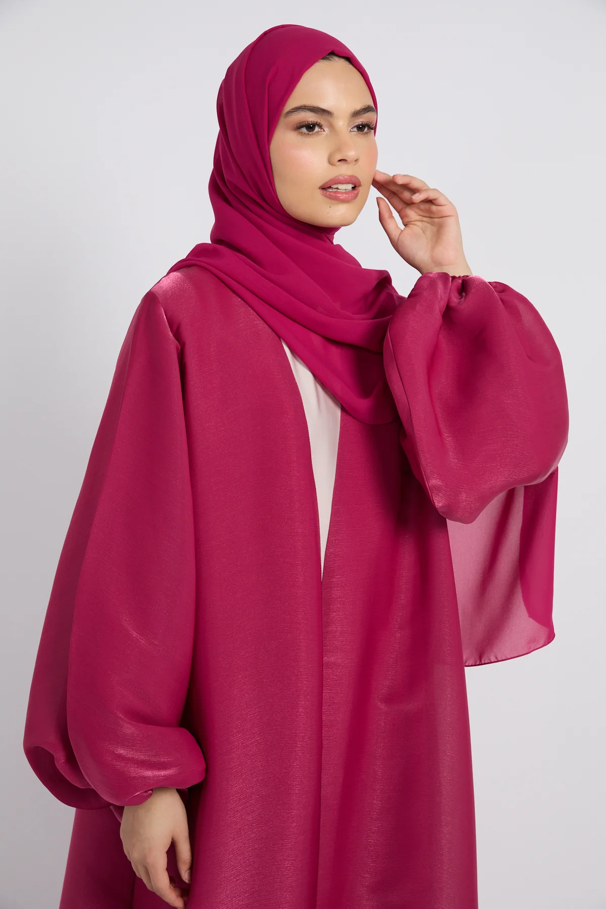 Luxury Moonlight Organza Open Abaya - Royal Fuchsia - Image 2