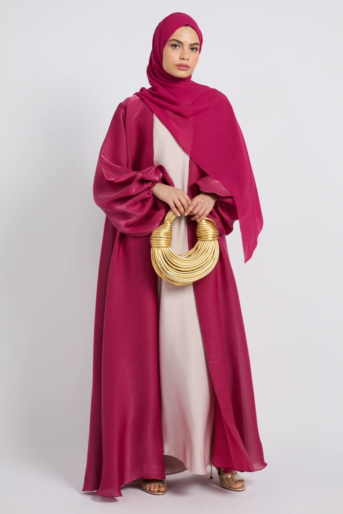 Luxury Moonlight Organza Open Abaya - Royal Fuchsia - Image 3