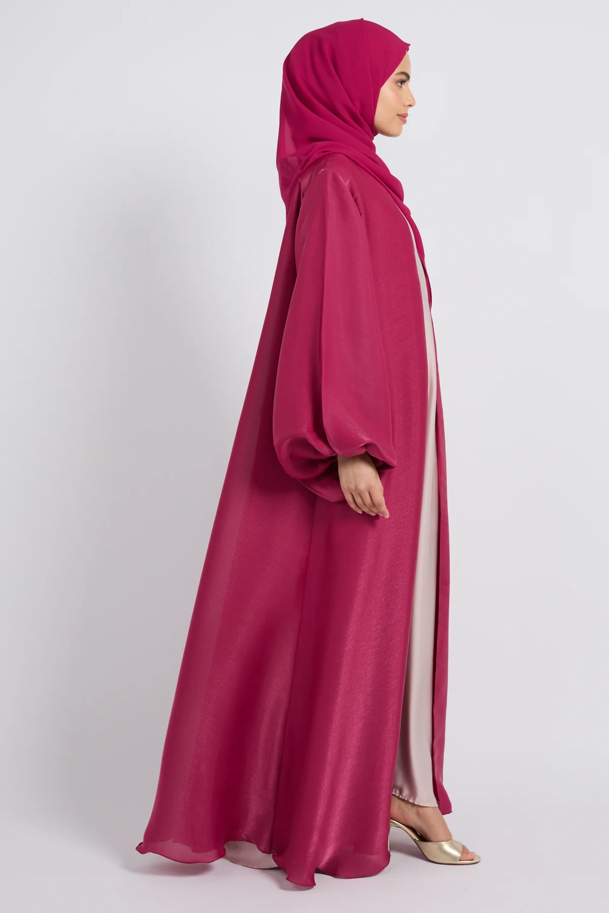 Luxury Moonlight Organza Open Abaya - Royal Fuchsia - Image 5