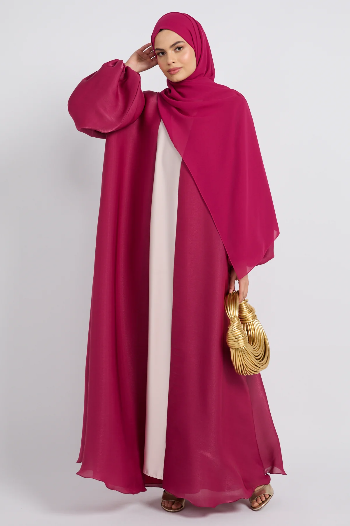 Luxury Moonlight Organza Open Abaya - Royal Fuchsia - Image 6