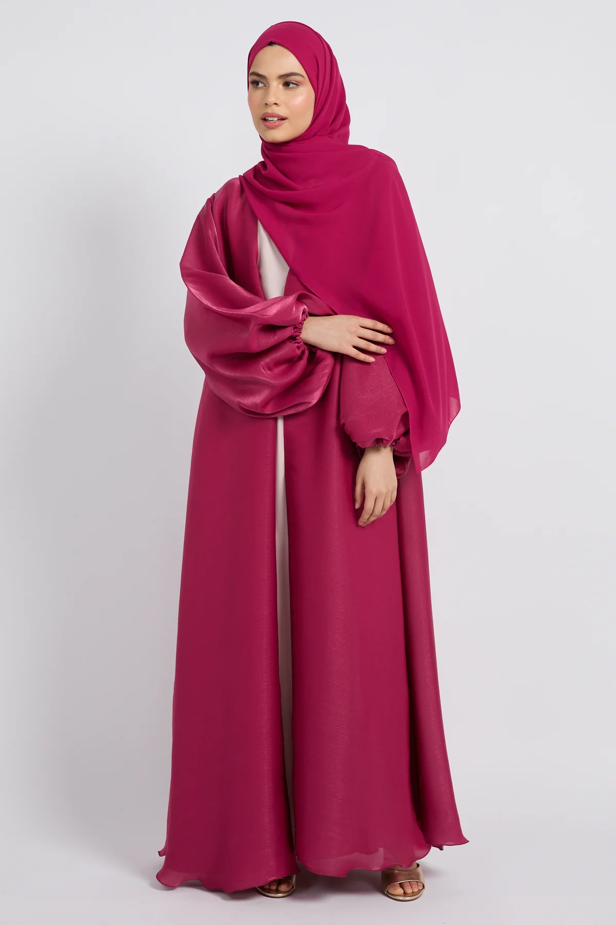 Luxury Moonlight Organza Open Abaya - Royal Fuchsia - Image 7