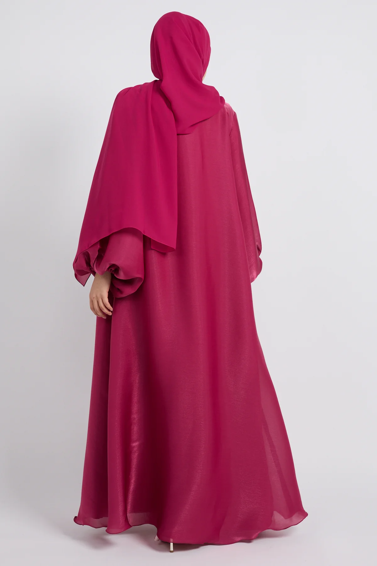 Luxury Moonlight Organza Open Abaya - Royal Fuchsia - Image 8