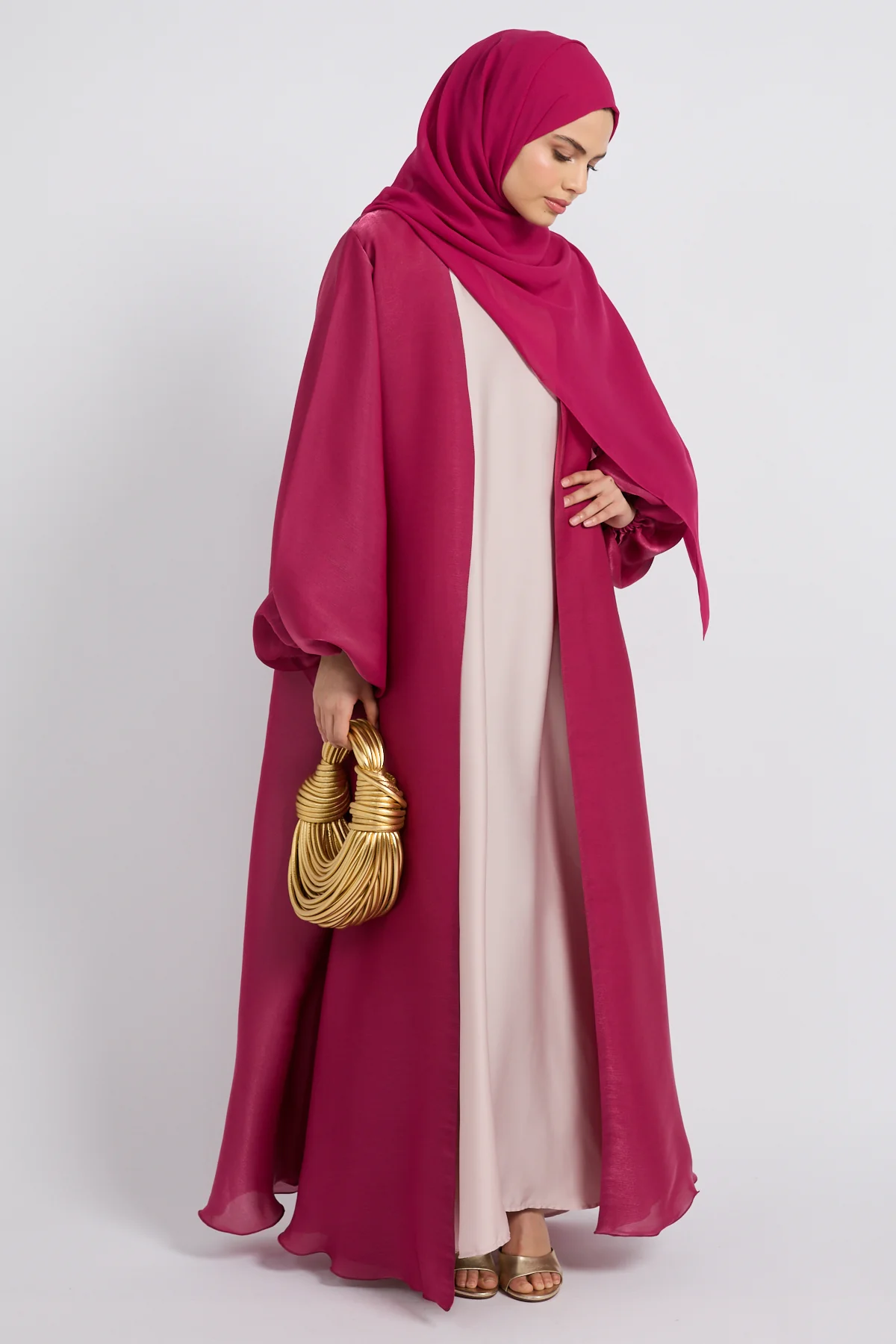 Luxury Moonlight Organza Open Abaya - Royal Fuchsia - Image 9