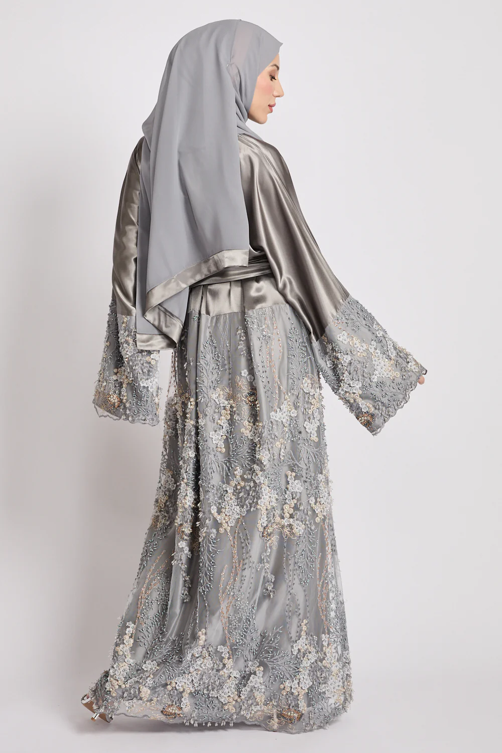 Luxury Moonlit Lace Satin Closed Abaya -  LIMITED EDITION - Image 5