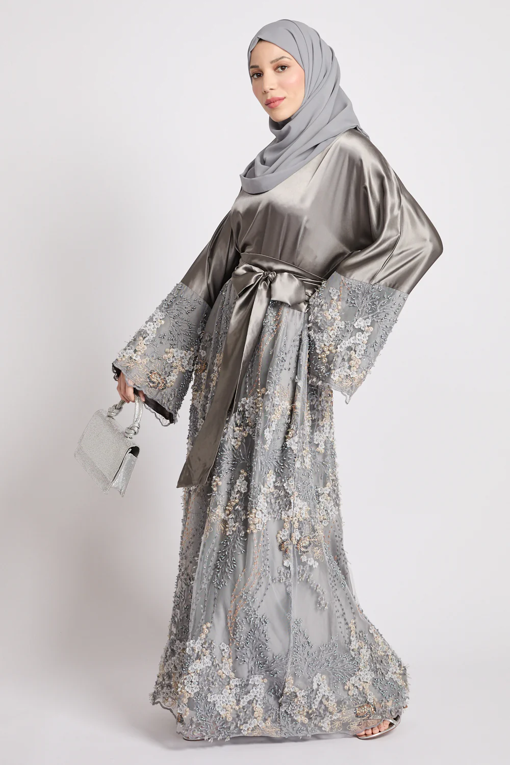 Luxury Moonlit Lace Satin Closed Abaya -  LIMITED EDITION - Image 7