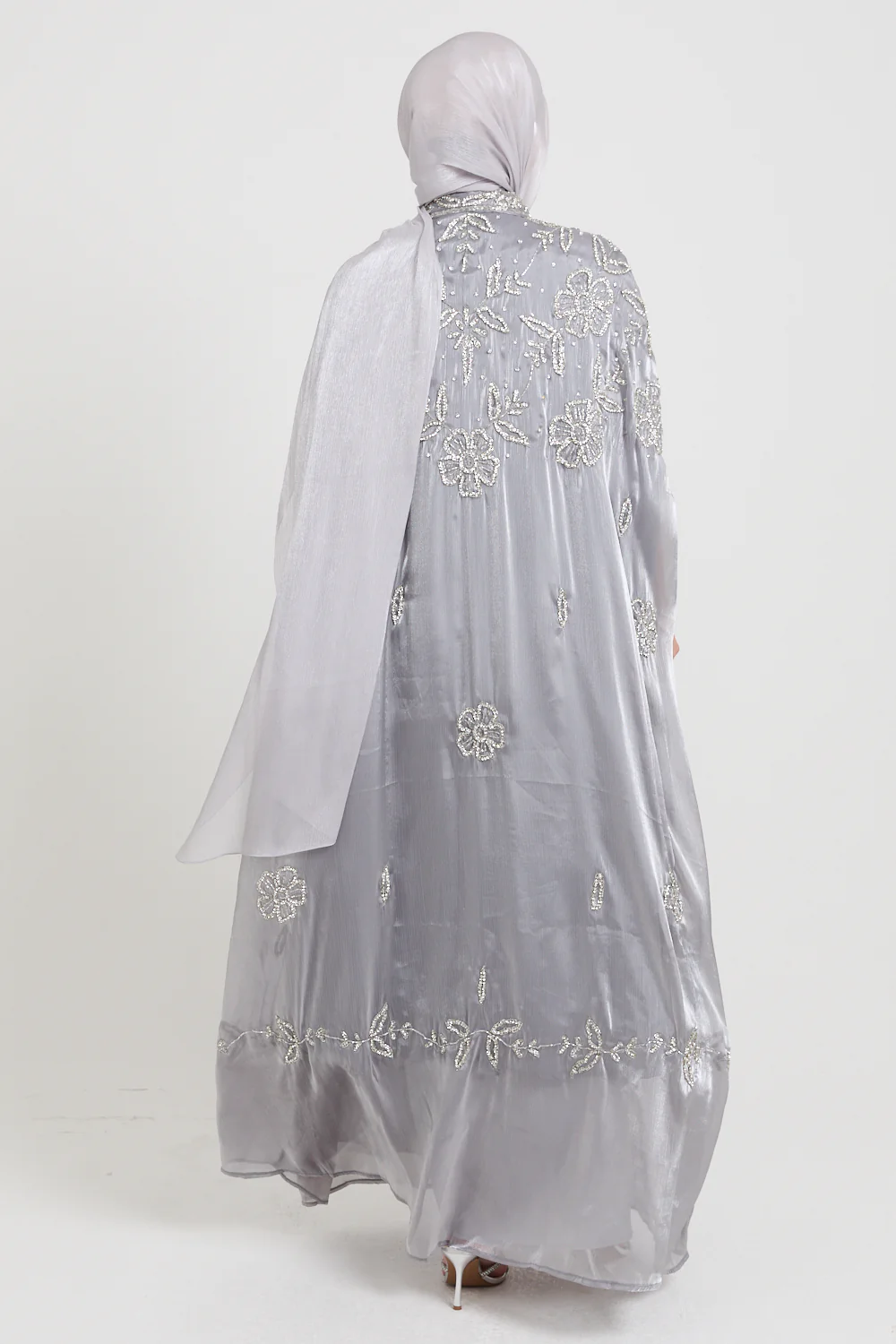 Luxury Moonlit Petals Embellished Cape - Silver Bloom - Image 9