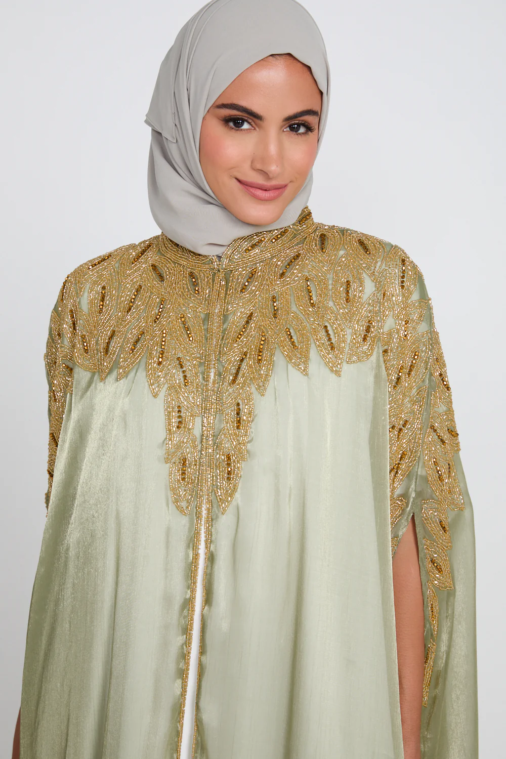 Luxury Motif Embellished Cape - Sage Mint - Image 2