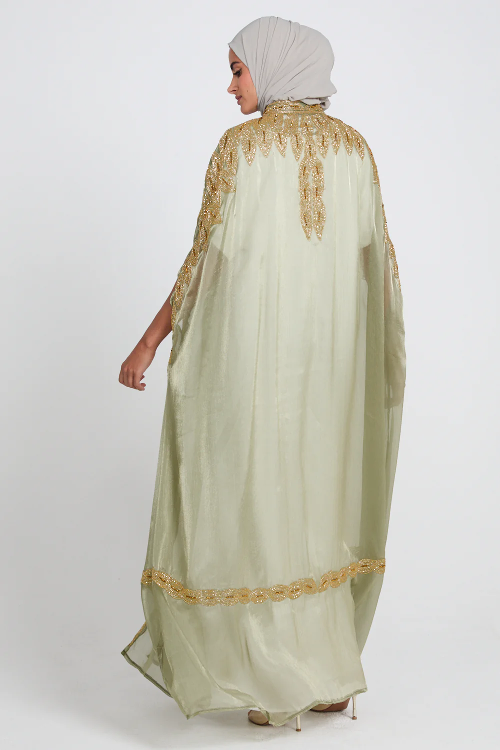 Luxury Motif Embellished Cape - Sage Mint - Image 4