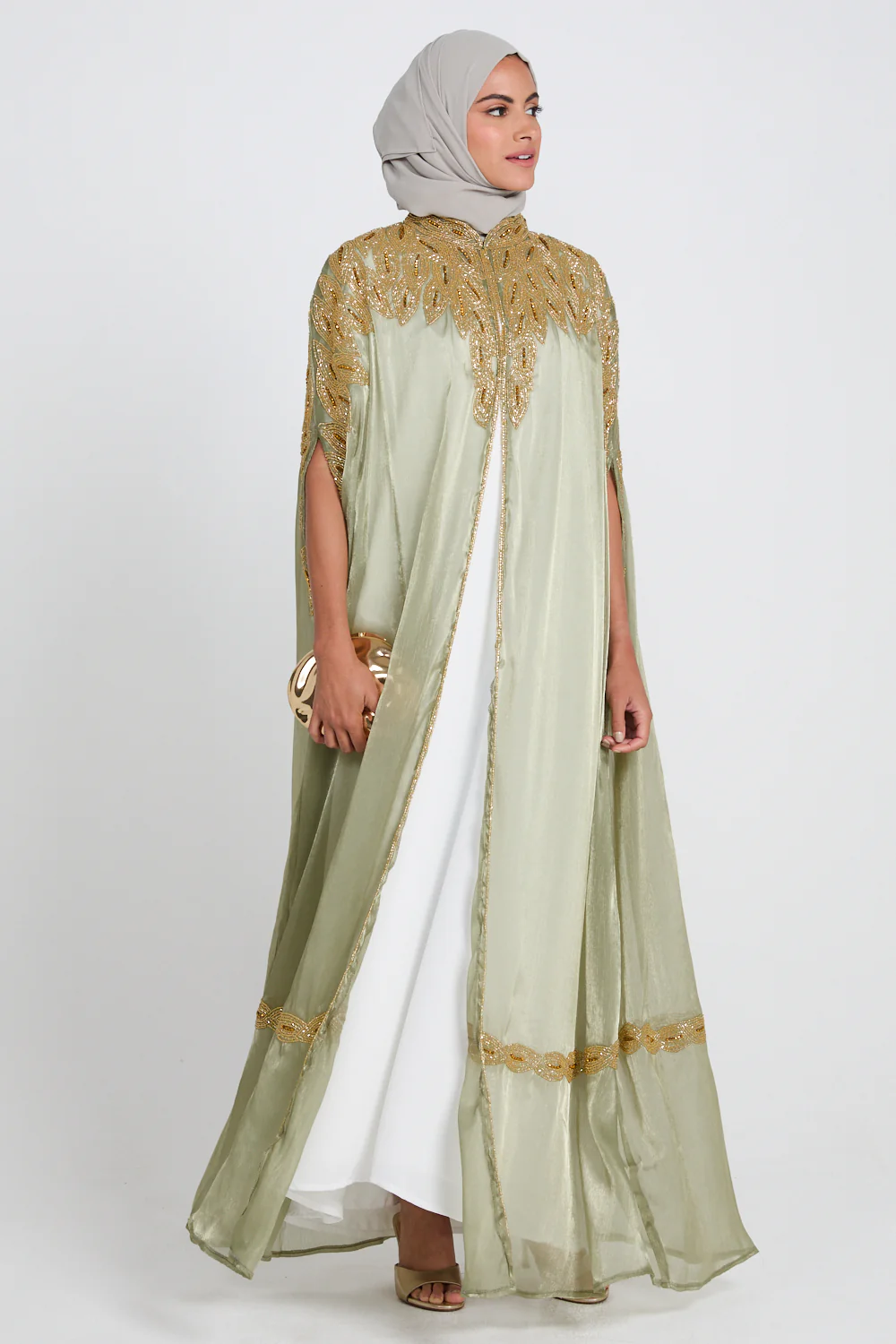 Luxury Motif Embellished Cape - Sage Mint - Image 5