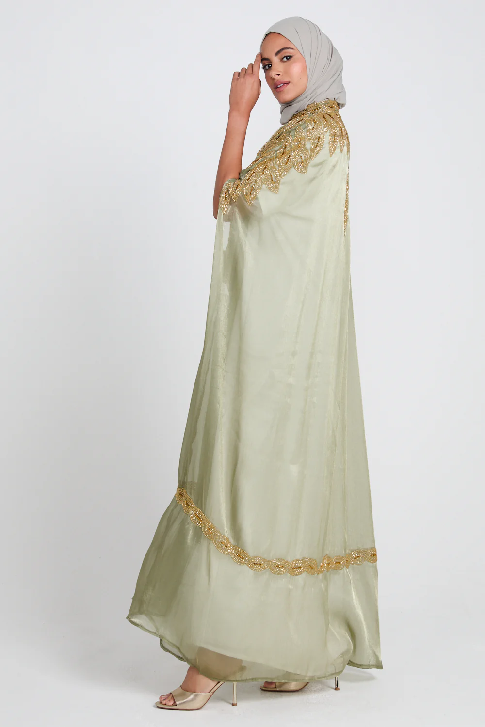 Luxury Motif Embellished Cape - Sage Mint - Image 9