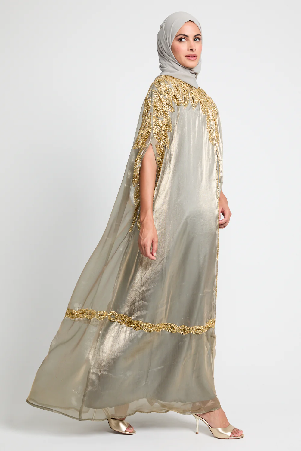 Luxury Motif Embellished Cape - Stone Sage