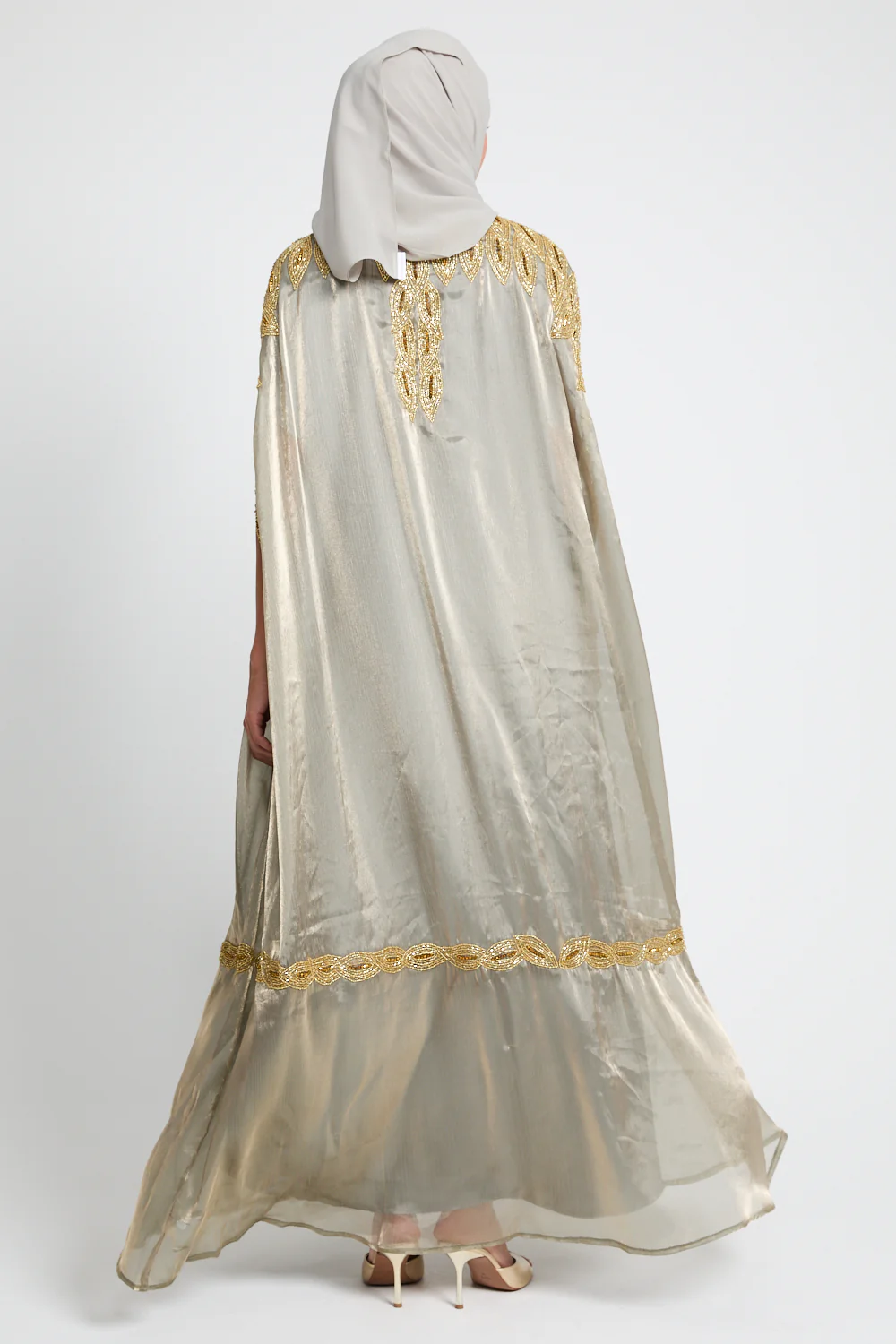 Luxury Motif Embellished Cape - Stone Sage - Image 4