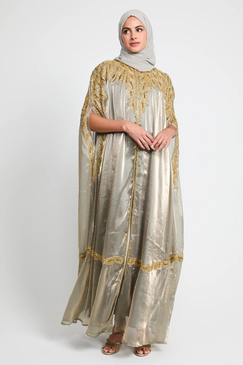 Luxury Motif Embellished Cape - Stone Sage - Image 7