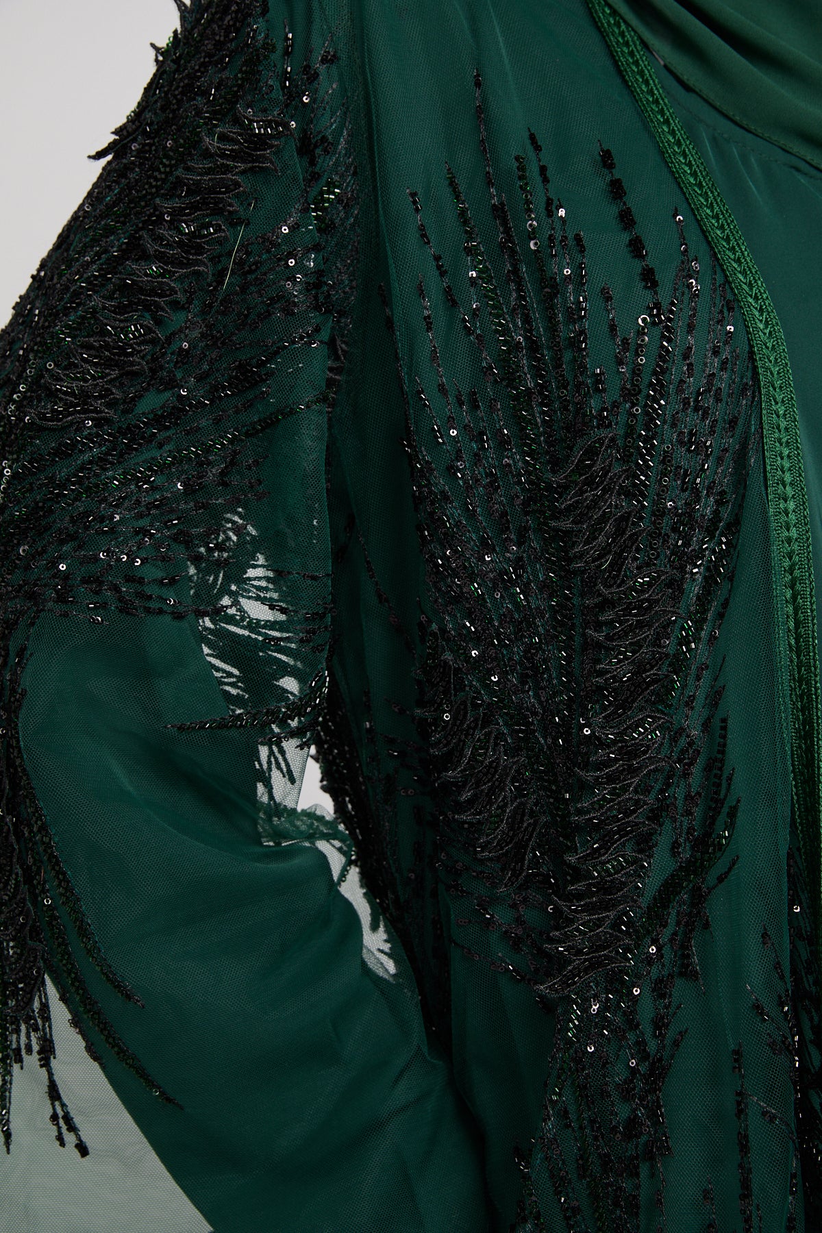 Luxury Noir Fern Embellished Three Piece Abaya Set – Emerald - LIMITED EDITION - PRE ORDER - Image 6