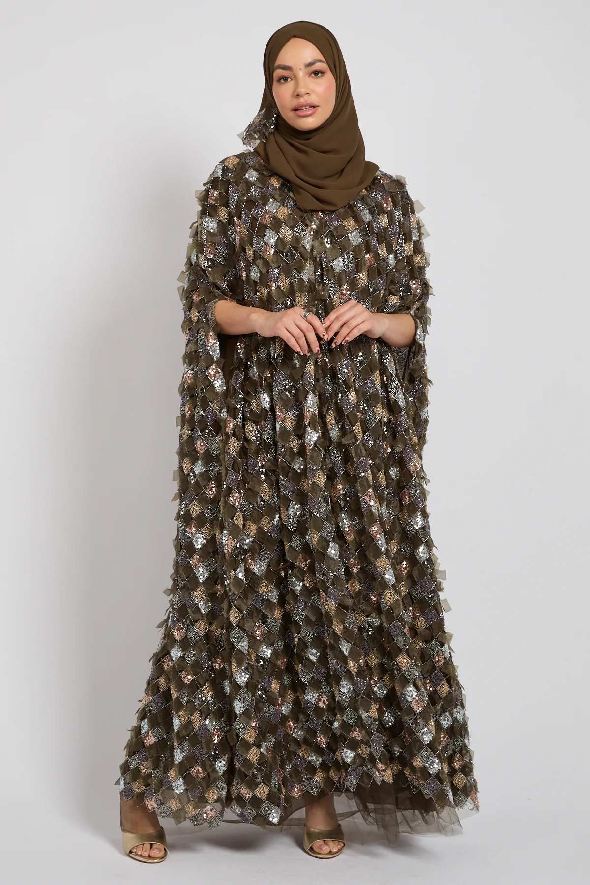 Luxury Olive Mosaic Couture Cape - Limited Edition - Image 8