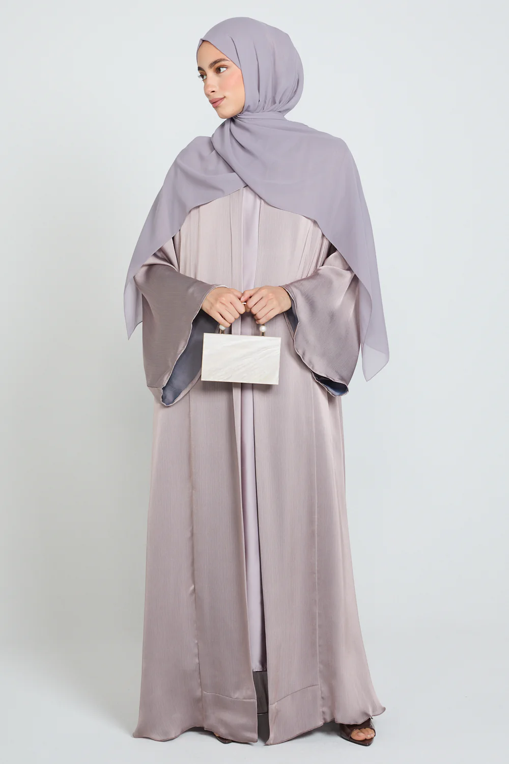 Luxury Organza Flared Sleeve Open Abaya - Mist of Lavender