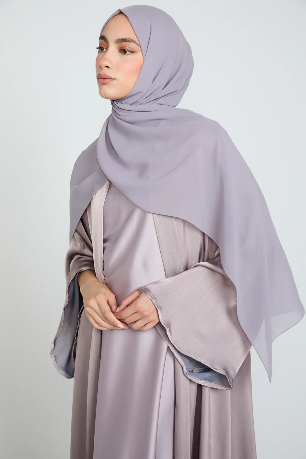 Luxury Organza Flared Sleeve Open Abaya - Mist of Lavender - Image 2