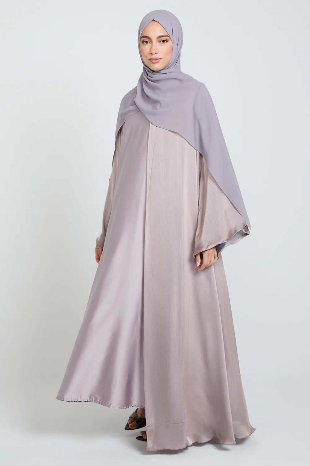 Luxury Organza Flared Sleeve Open Abaya - Mist of Lavender - Image 7