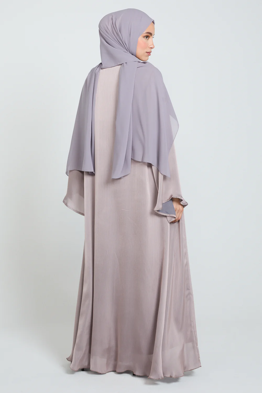 Luxury Organza Flared Sleeve Open Abaya - Mist of Lavender - Image 8