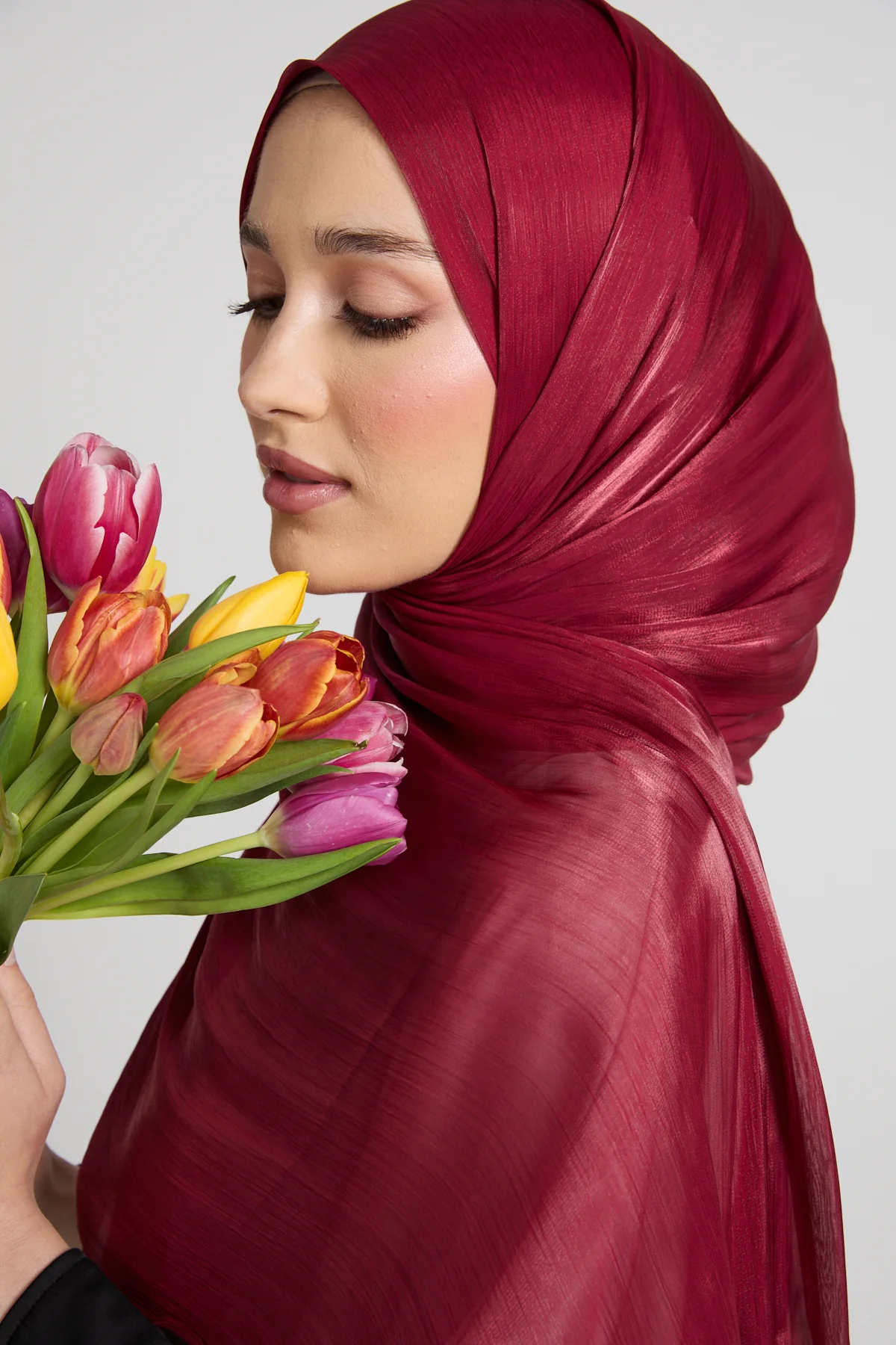 Luxury Organza Hijab - Mulberry Red