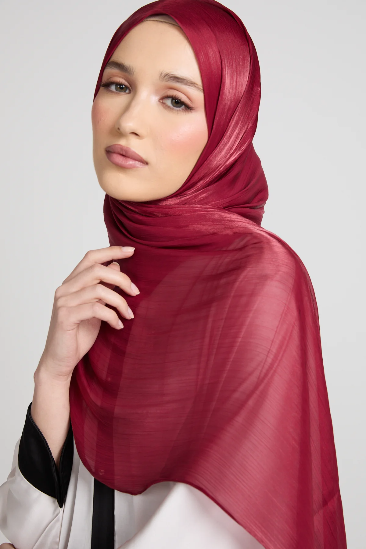 Luxury Organza Hijab - Mulberry Red - Image 2