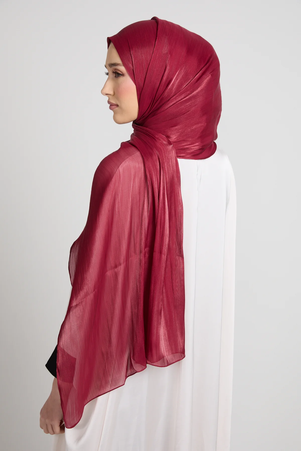 Luxury Organza Hijab - Mulberry Red - Image 3