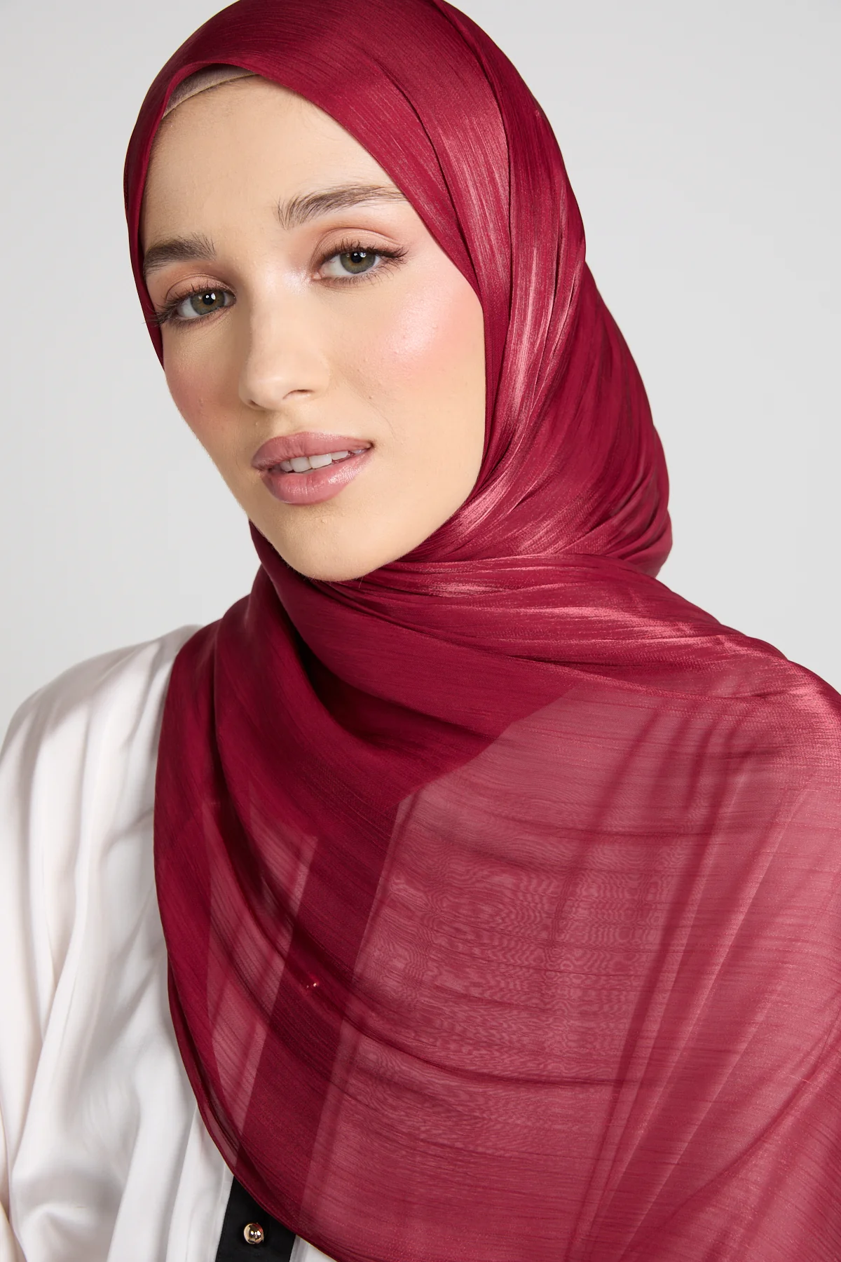 Luxury Organza Hijab - Mulberry Red - Image 4