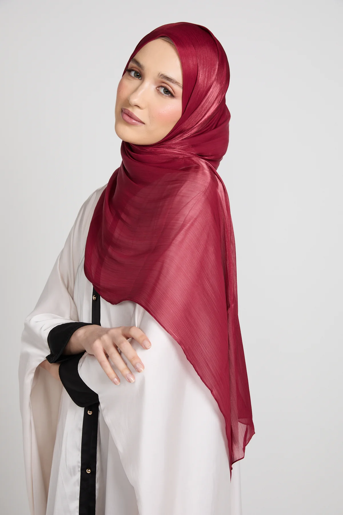 Luxury Organza Hijab - Mulberry Red - Image 5