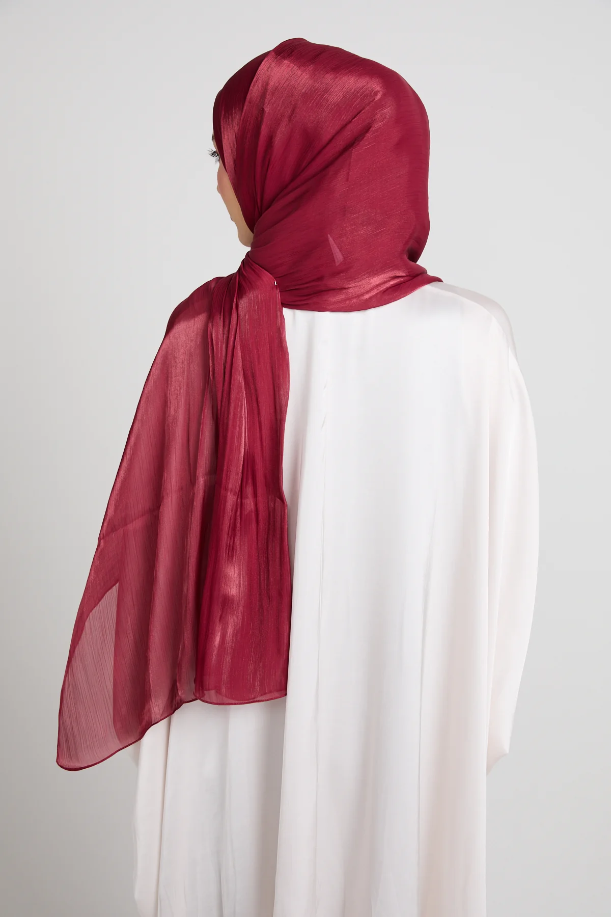 Luxury Organza Hijab - Mulberry Red - Image 6