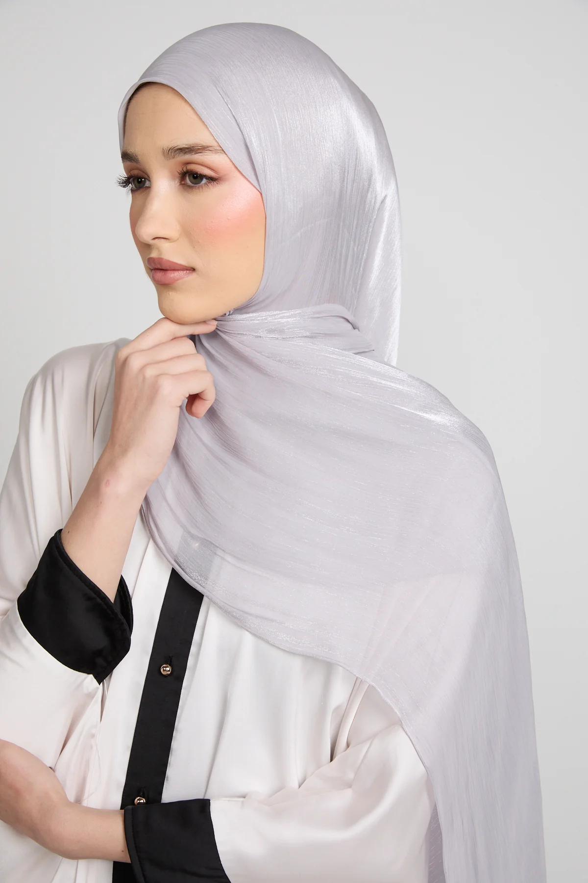 Luxury Organza Hijab - Pearl Grey - Image 2