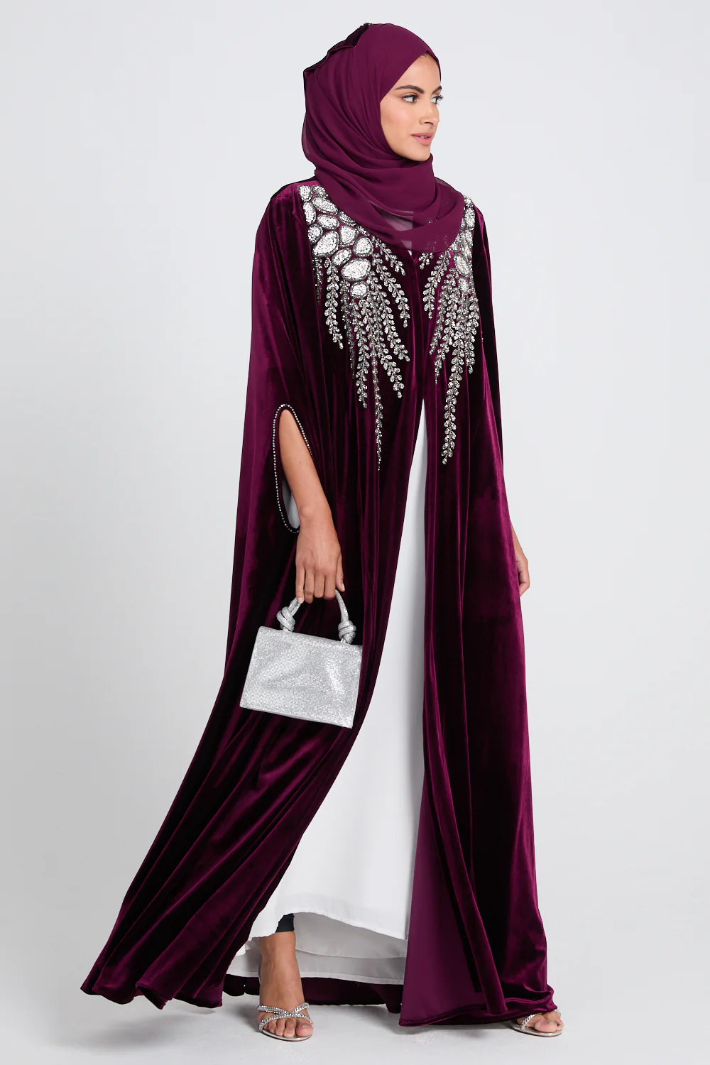 Luxury Rich Wineberry Velvet Embellished Cape - Image 5