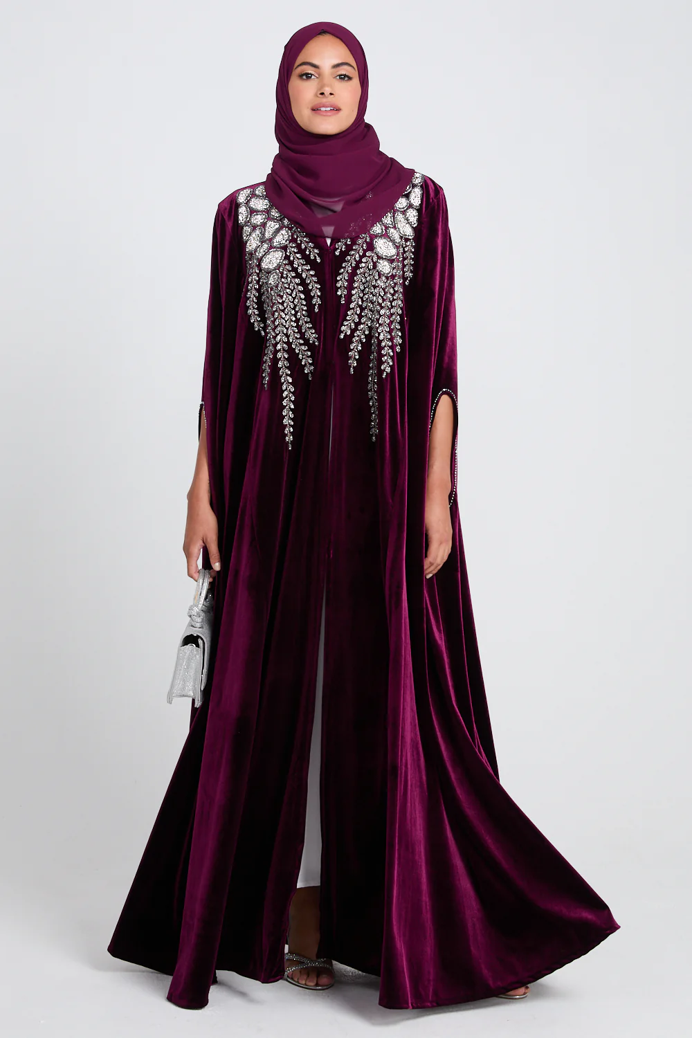 Luxury Rich Wineberry Velvet Embellished Cape - Image 6