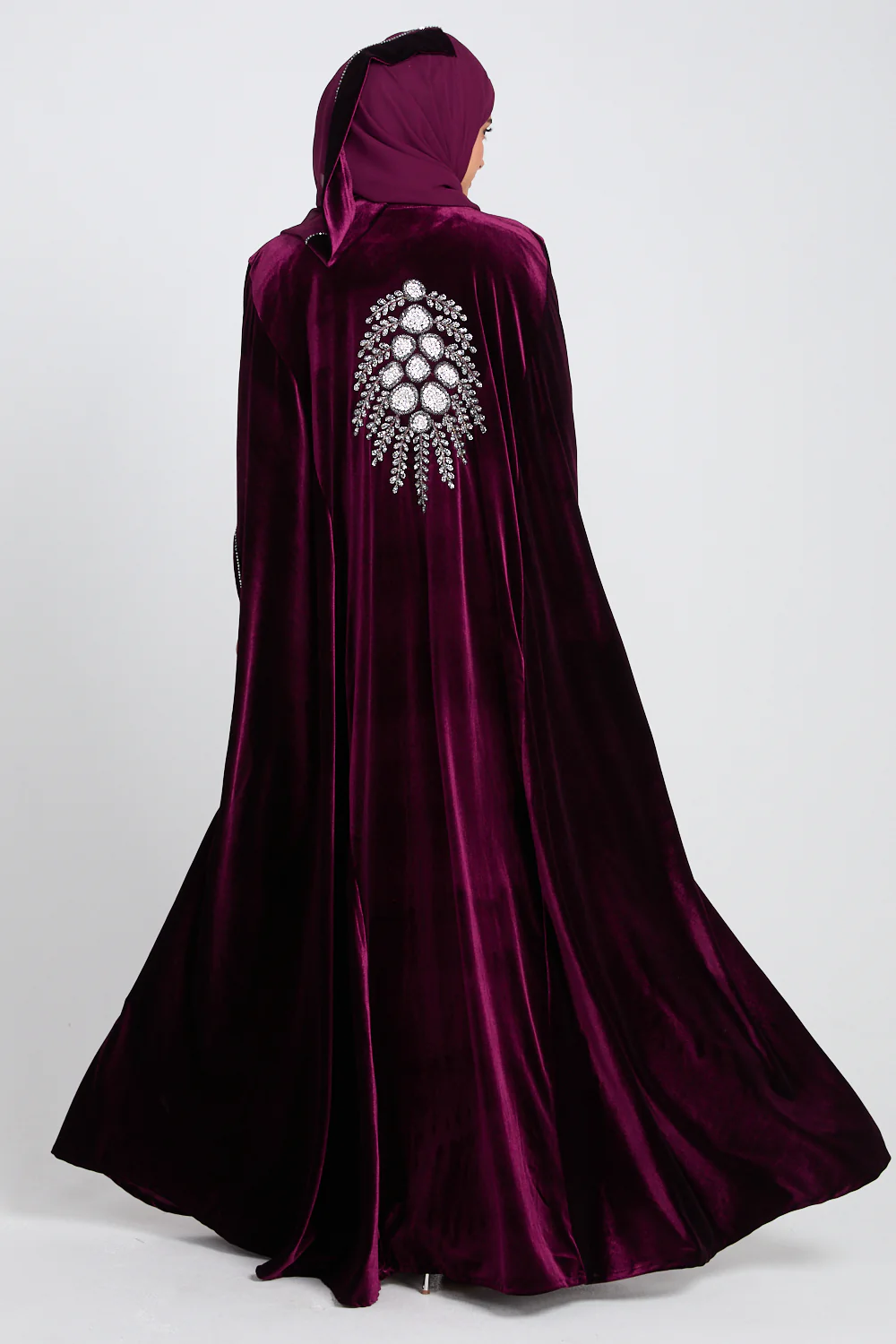 Luxury Rich Wineberry Velvet Embellished Cape - Image 8