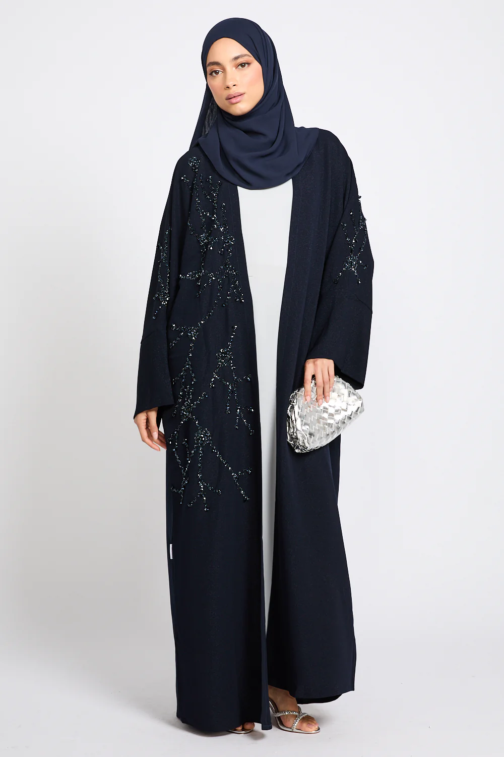 Luxury Royale Dusk Embellished Open Abaya - Navy