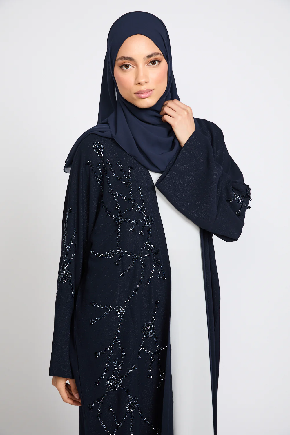 Luxury Royale Dusk Embellished Open Abaya - Navy - Image 2