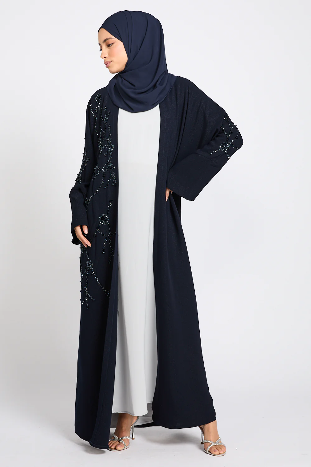 Luxury Royale Dusk Embellished Open Abaya - Navy - Image 4