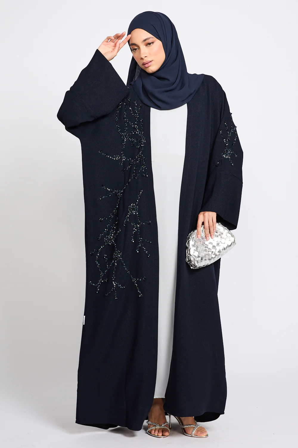 Luxury Royale Dusk Embellished Open Abaya - Navy - Image 5