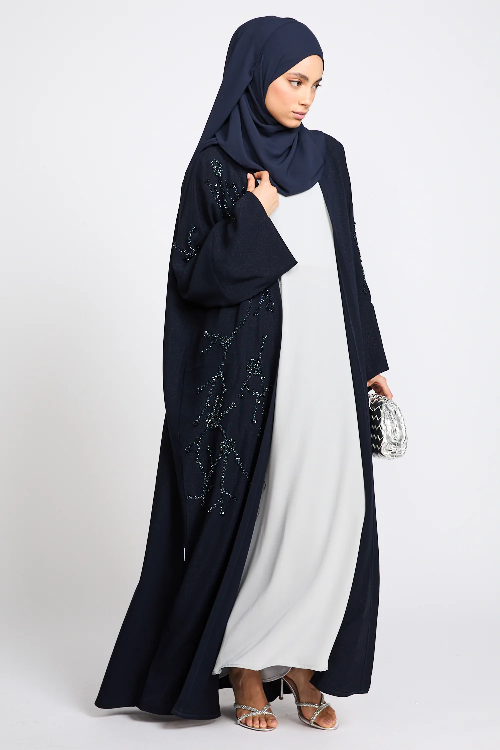 Luxury Royale Dusk Embellished Open Abaya - Navy - Image 6